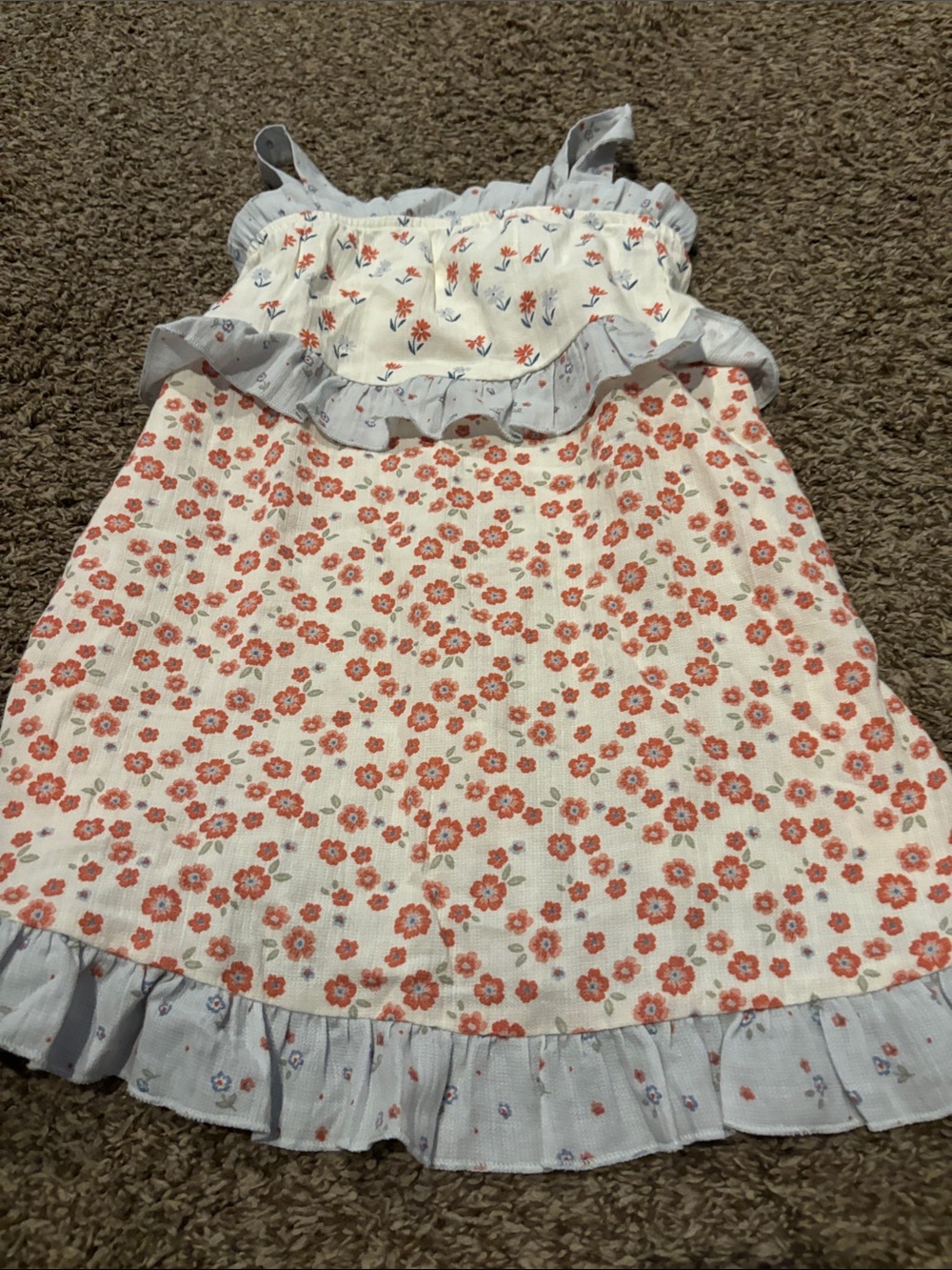 Girls Floral Sundress with Ruffle Trim - White & Coral